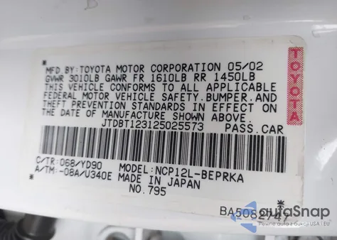 2002 Toyota Echo из США, поврежденный, VIN JTDBT123125025573